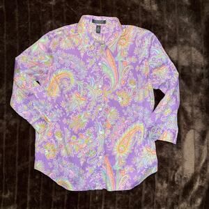 Lauren Ralph Lauren Paisley Floral Button Down Shirt - Purple & Pink - Size L/G